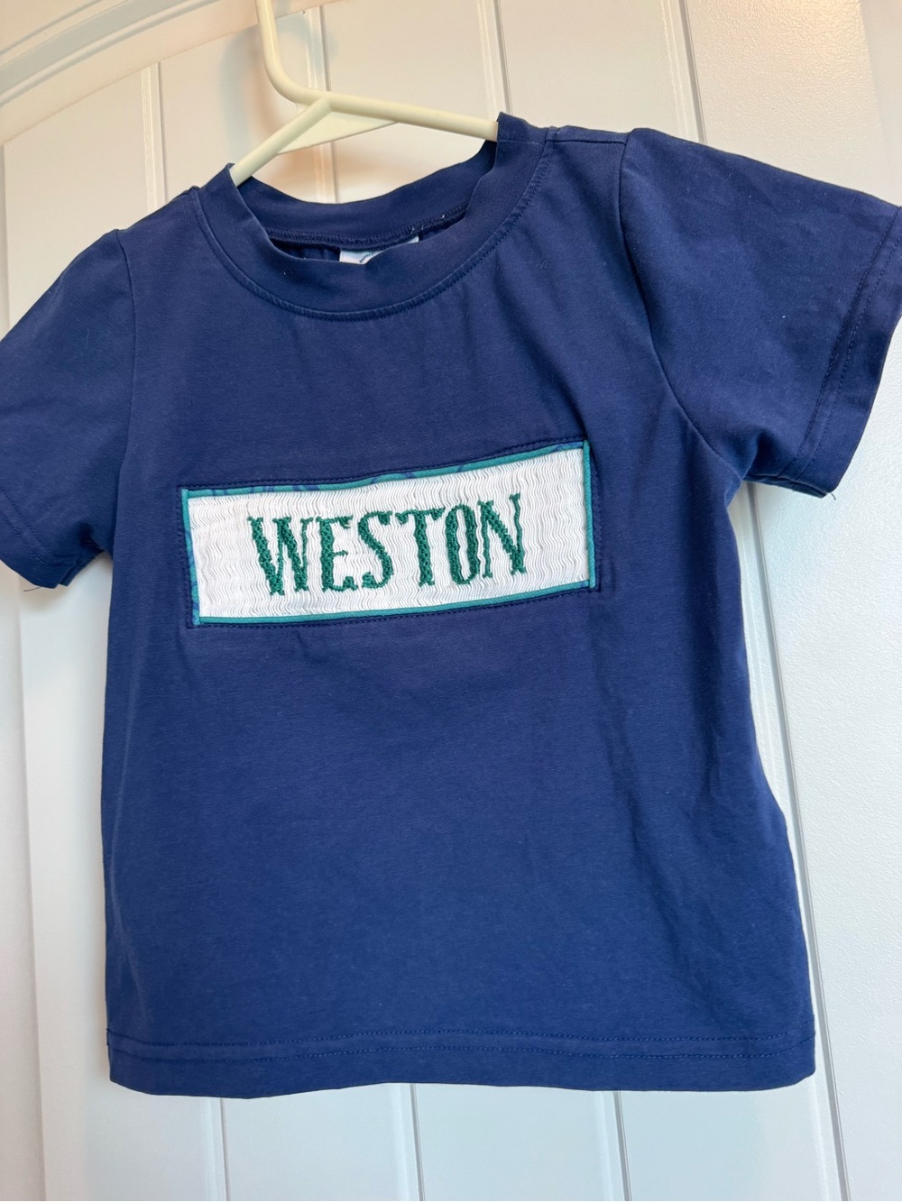 Kids Navy Short Sleeve Personalized Weston Name Tee